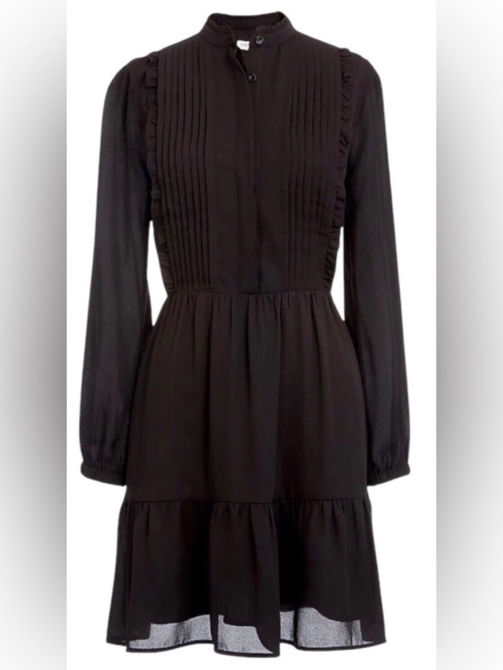 J Crew Womens Pintuck Ruffle Dress Size 12 Sheer Long Sleeve Black Whimsy Goth